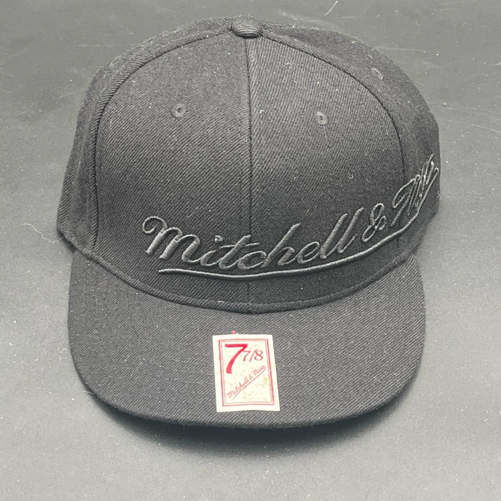 Black on Black Embroidered Mitchell & Ness Fitted Hat